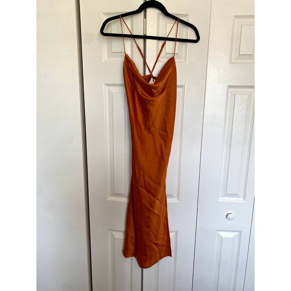 Banana Republic NWT Cowl-Neck Slip Dress in Satin Orange, Size XXS P, MSRP $110 - Picture 5 of 9